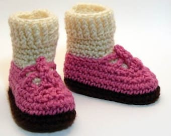 Pink Sandals with Ivory Socks Crochet Baby Booties 0-6 Months