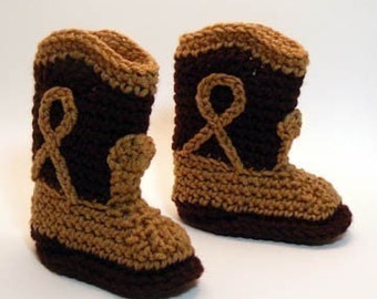 Brown Cowboy Boots Crochet Baby Booties 0-6 Months