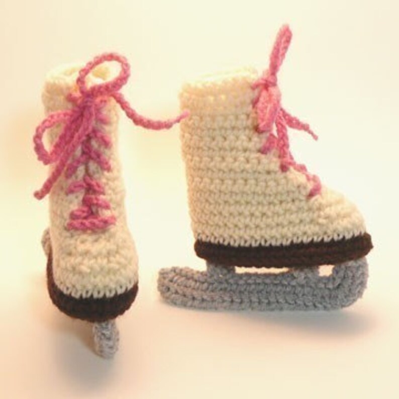 Ivory Ice Skates Crochet Baby Booties 06 Months Etsy