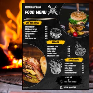 Plantilla de menú editable de Canva / Menú de restaurante y food truck para redes sociales / Diseño imprimible para pequeñas empresas, chefs privados y empresas de catering