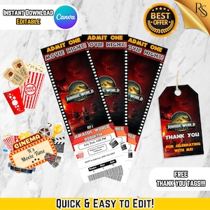 Convite de aniversário editável para o filme Jurassic World Rebirth, modelo editável para filme de dinossauro no Canva, convite para o filme Jurassic Park, faça você mesmo