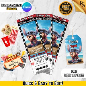 Bearbeitbare Lilo und Stitch Movie Ticket Geburtstagseinladung, bearbeitbare Stitch Movie Canva Vorlage, Lilo und Stitch Movie Ticketeinladung, DIY