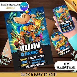 Invitación de cumpleaños para niños personalizable de DogMan / Plantilla de Canva editable / Invitación de fiesta de DogMan imprimible y digital / Cumpleaños de niños DIY