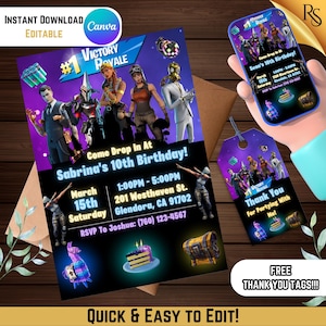Invito personalizzabile per il compleanno dei bambini a Fort Game / Modello Canva modificabile / Invito alla festa Battle Royale stampabile e digitale l Compleanno fai da te