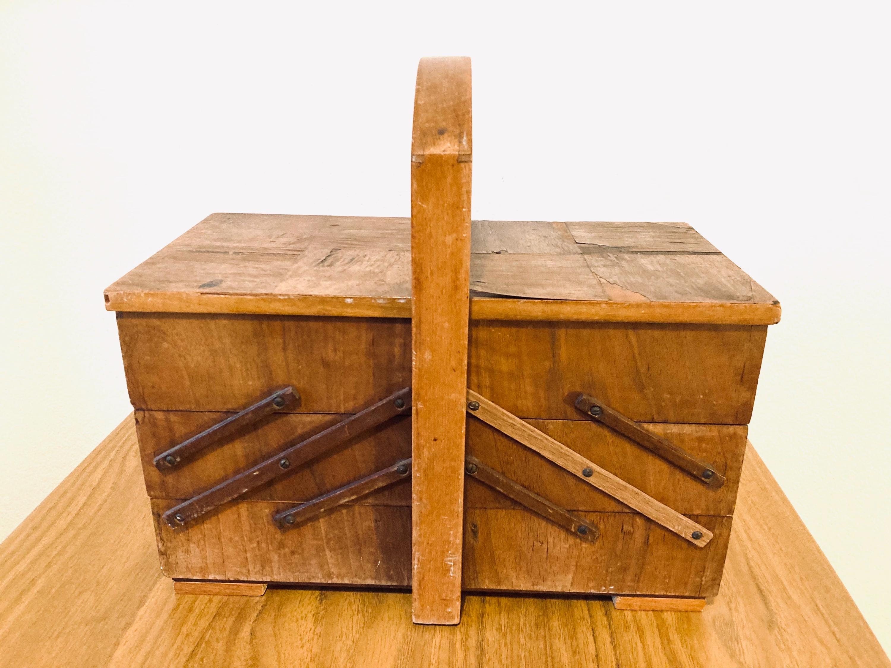 Vintage Wooden Cantilever Sewing Box - Etsy UK