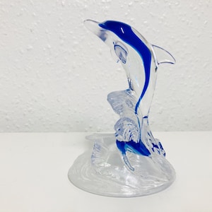 Crystal d’arques dolphin riding a wave, made in France in 1980
