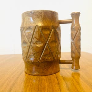 Vintage Hand Carved Wooden Tankard: Hardwood Beer Mug