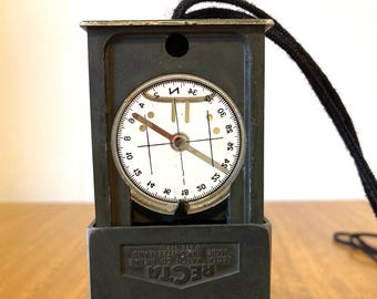 Vintage Swiss army rectractable compass with mirror, made in the 1950s in Switzerland