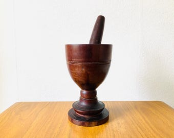 Antique treen wood mortar and pestle, apothecary, kitchen use