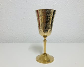 Vintage engraved brass Epns chalice from the 1970s