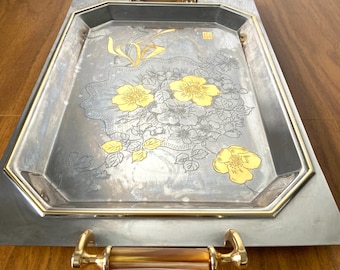 Vintage Italian Decorative Tray: Signed Benito Giuseppe, Gold Plated Handles