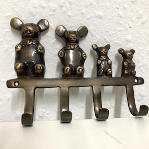 ヴィンテージ真鍮クマまたはネズミファミリーキーホルダー