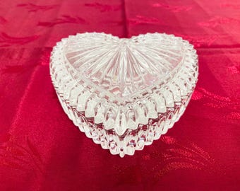 Vintage Heart Shaped Crystal Trinket Box with Lid