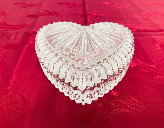 Vintage Heart Shaped Crystal Trinket Box with Lid