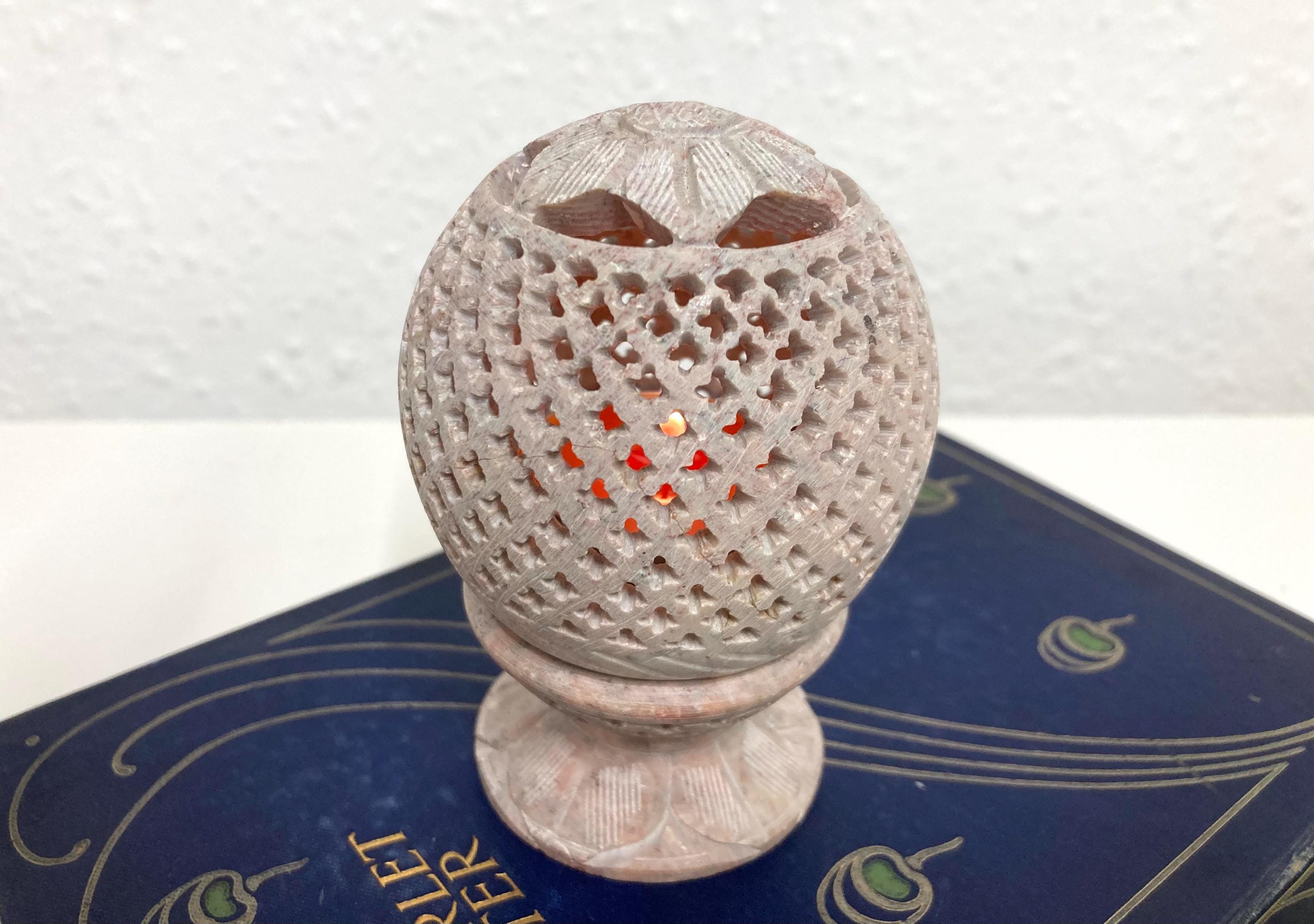 Soapstone hand carved tea light candle holder