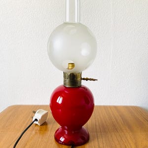 Art Deco Table Lamp: Red & Clear Glass, Italian Design