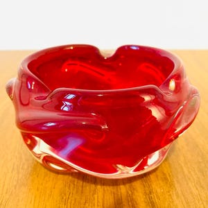 Vintage hand blown ruby red Murano glass bowl