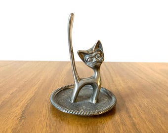 Vintage Seba Katze Ringhalter: Floral geätztes Tablett