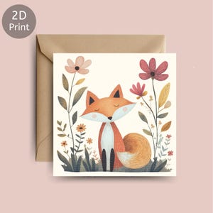 Cartão de felicitações Fox Cartão quadrado de animal fofo da floresta Cartão em branco inspirado na natureza para aniversário Pensando em você Novo bebê Cartão de outono