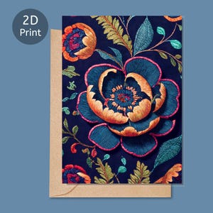 Bloemen 2D-geprinte kaart, blanco wenskaart, handgemaakte illustratie, botanische kunstkaart, 5 x 7 inch met kraftenvelop