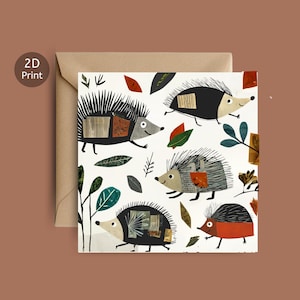Cartão de Ouriço Shuffle Woodland | Cartão de Saudações de Ouriço de Outono | Cartão de Natureza em Estilo Papercraft | Cartão de Animais da Floresta para Amantes da Vida Selvagem