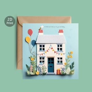 Ein Kleiner Vogel Told Me Geburtstagskarte Papercraft Stil Haus und Luftballons Karte Bunte Garten-Geburtstagskarte für Freunde oder Familie