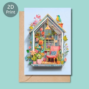 Papercraft-kaskaart – botanische kaart in 3D-stijl, housewarming of verjaardag voor tuiniers, plantenliefhebberscadeau