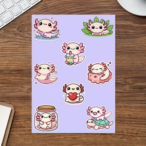 Niedliches Axolotl-Sticker-Bogen für Laptops, Journals und mehr