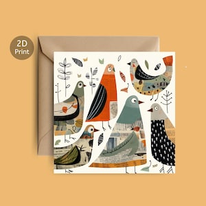Tarjeta de papel con pájaros patchwork / Tarjeta de felicitación con pájaros originales / Tarjeta de pájaro estilo collage para amantes de la naturaleza / Tarjeta en blanco con sobre