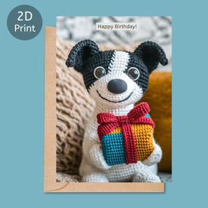 Gehäkelter Hund 2D Gedruckt Geburtstagskarte, Handmade-Stil, süsse Hundegrußkarte, Texturierte Optik, Handwerklich-inspiriertes Geschenk für Hundeliebhaber