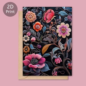 Cartão Floral Impresso em 2D, Cartão de Felicitações em Branco, Ilustração em Estilo Feito à Mão, Cartão de Arte Botânica, 5x7 Polegadas com Envelope Kraft