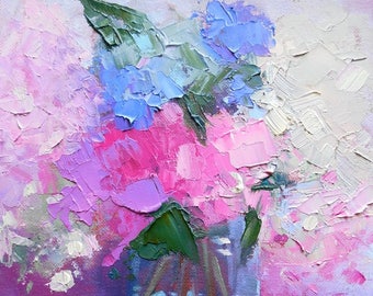 Flower Painting, Floral Still Life, Hydrangea Painting, Palette Knife Painting, 6x8" Oil Painting, Free Shipping in US