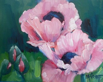 Flower Still Life, Original Poppy Painting, 6x8 Oil Painting, Free Shipping in USA
