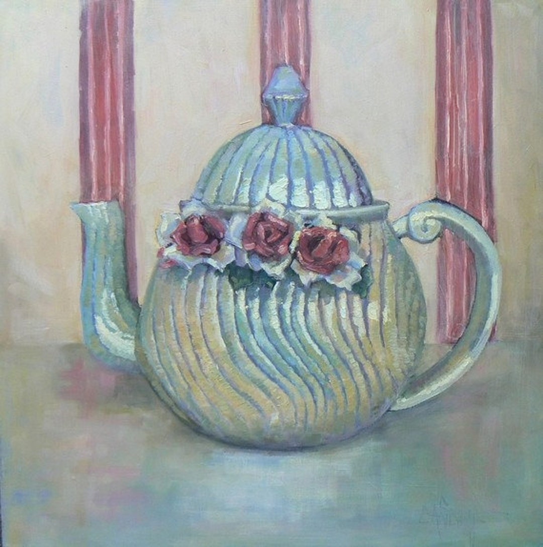 Antique French Teapot Still Life Painting on Canvas, Home Wall Decor ...
