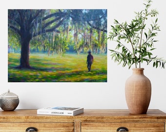 Live Oak Tree with Spanish Moss Landscape Oil  Painting,   LaFayette Square Savannah, Home Wall Decor, Art On Sale, Closeout