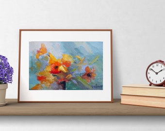 Abstract Floral Still Life, Closeout Sale Art, Original Oil Painting, Daffodil, Spring Flower 6x8" Home Wall Decor, Under Forty Dollars