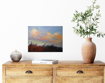 Sky with Pink Clouds Landscape Oil Painting, Palette Knife,  Canvas Original Textured Art, Home Wall Decor, Shef Decor, Closeout Sale