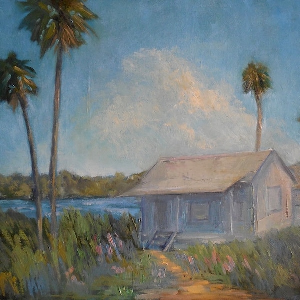 Florida Landscape Oil Painting, Tropical  Back Country Scene, Coastal and Beach Home Wall Decor, Closeout Sale