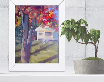 Autum Landscape Oil Painting, Asheville Fall Scene,  Colorful Tree Art, Farmhouse  Wall Decor, Carolina Scene, Shelf Filler, Sale