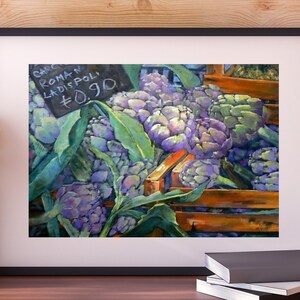 Artichoke Still Life Reproduction, Giclee Print of Painting, Canvas or Art Paper, Vegetable Artwork, Farmhouse Kitchen Wall Decor afbeelding 2