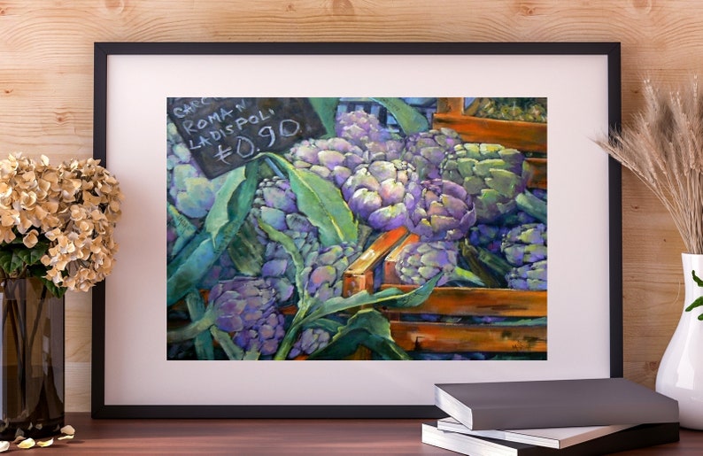 Artichoke Still Life Reproduction, Giclee Print of Painting, Canvas or Art Paper, Vegetable Artwork, Farmhouse Kitchen Wall Decor afbeelding 2