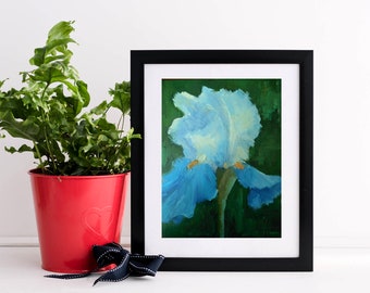 Blue Iris Floral Still Life, Original Oil Painting, Small Oil Painting,  Flower Gardener Gift, Home Wall Decor, Shelf Filler, Art On Sale