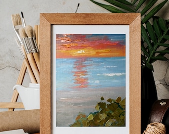 Florida Landscape, Sunset on the Beach Small Original Oil Painting, Textured Palette Knife Art, Beach House and Home Wall Decor, Sale