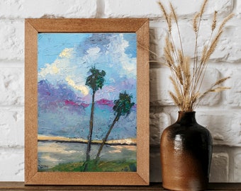 Florida Landscape Original Oil, Palm Tree Painting, Coastal  Beach House Wall Decor, Textured Palette Knife  Artwork, 9x12", Closeout Sale