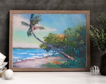 Tropical Landscape Art, Print of Painting, Giclee on Canvas or Art Paper, Florida Palm Tree and Mangrove,  Coastal Beach Home Wall Decor