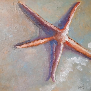 Starfish in Surf, Gicee Print of Painting on Canvas or Art Paper, Coastal and Beach House Wall Decor, Beach Lover Gift, Free Proof image 2