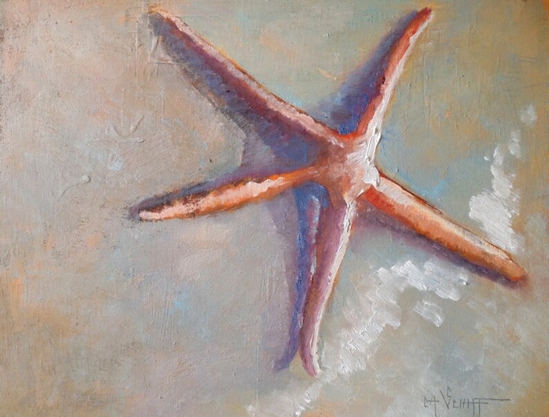 Starfish in Surf, Gicee Print of Painting on Canvas or Art Paper, Coastal and Beach House Wall Decor, Beach Lover Gift, Free Proof image 2