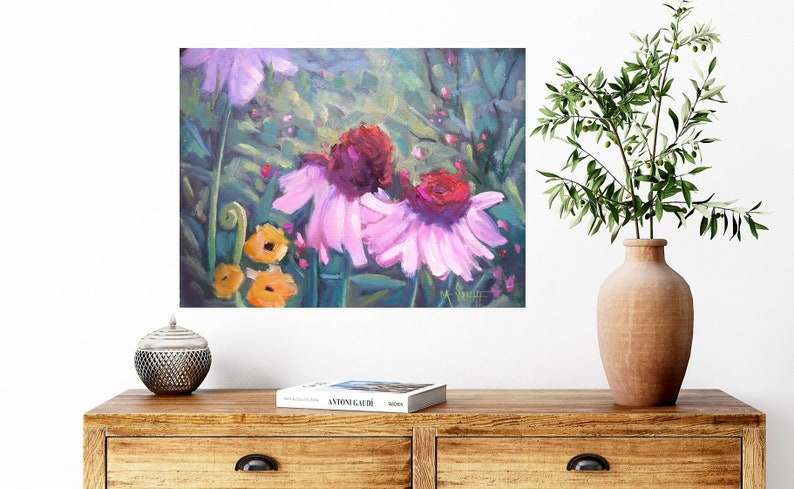 Flower Landscape, Giclee Print of Painting, Canvas or Art Paper, Coneflower Garden Floral, Home Wall Decor, Free Proof, Choose Your Size image 2