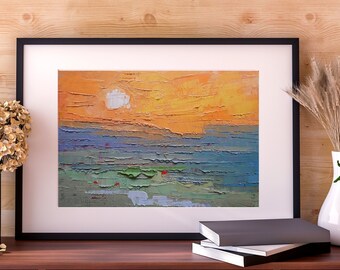 Giclee Print of Painting, Canvas or Paper, Abstract Sky, Florida Seascape, Sunset Palette Knife Art, Choose Your Size, Free Proof