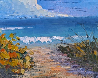 Original Oil Painting, Palette Knife Art, Florida Beach Path, Textured Artwork, Coastal Home Decor, Nautical, Tropical, Blue